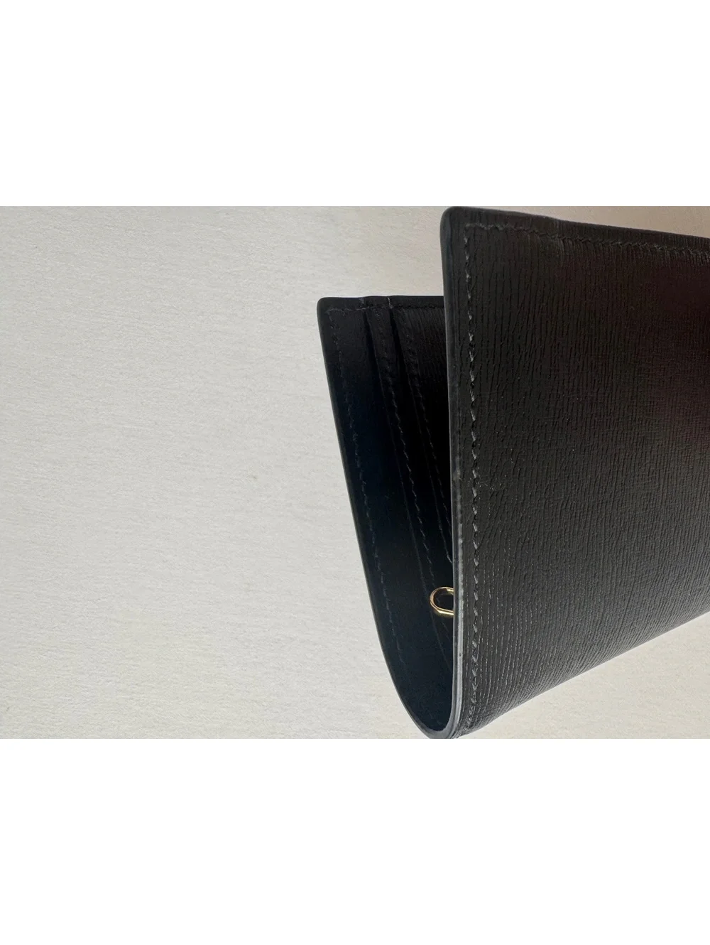 Gucci Black Leather Passport Cover Wallet Gold Logo Made in Italy